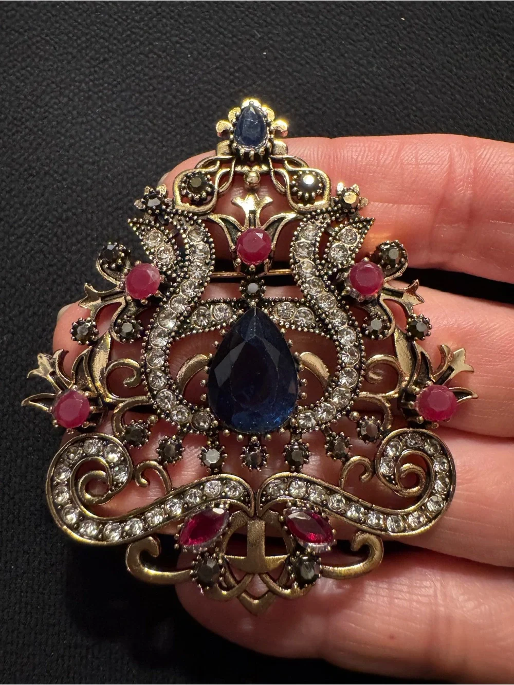 Large Gothic Revival Gold Tone Brooch